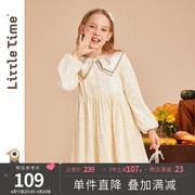 littletime女童翻领丝绒连衣裙春秋2023文艺秋冬儿童长袖裙子