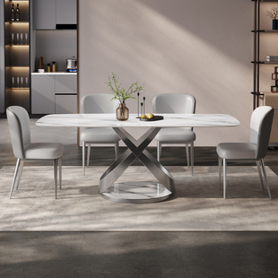 意式轻奢岩板餐桌椅，组合现代简约长方形，西餐桌家用小户型吃饭桌子