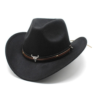 美国西部牛仔男帽黑色骑士帽，男女骑马帽，马术帽子金属牛头标礼帽