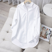 牛津棉大口袋设计感衬衫女2023秋冬季韩版中长款白色宽松衬衫