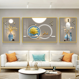 客厅装饰画现代简约沙发，背景墙画挂画轻奢大气，2024壁画三联画