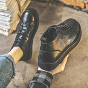 马丁靴男款中帮春季透气保暖工装靴，复古潮流男士皮靴英伦风短靴子