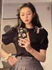 大码韩版设计感镂空黑色t恤2022上衣女小心机蝴蝶结短袖打底