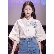新中式女装2024夏季改良唐装上衣洋气减龄独特漂亮设计感衬衫