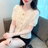 高级感蕾丝雪纺衫2024年韩版气质时尚短袖短外套夏季白色上衣衬衫