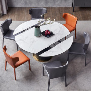 意式轻奢亮光岩板餐桌椅组合小户型可变桌子旋转餐桌可伸缩圆桌
