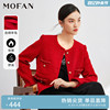 mofan摩凡大红色复古小香风外套，女春秋圆领口袋，设计感休闲外套