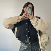 韩国东大门2024早春季女装拼色棉衣棉服棒球服夹克短外套