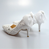 婚鞋白色尖头公主蕾丝白色蝴蝶结水钻珍珠婚纱拍照细跟高跟鞋