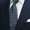 ilLupo 藏蓝色底 黄色花纹 男士手工半内衬三褶真丝意式印花领带