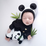婴儿摄影服装熊猫帽子连体衣，玩偶影楼新生儿满月照，道具宝宝照衣服