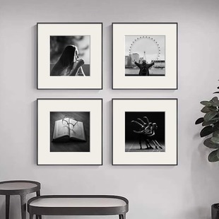 黑白摄影客厅装饰画复古老照片小众艺术卧室壁画样板间咖啡厅挂画