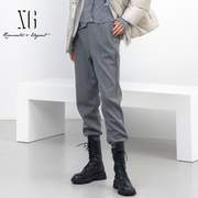 xg雪歌浅灰色通勤简约休闲裤，2023冬季开叉，设计运动直筒裤女装