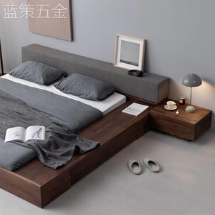 北美黑胡桃木实木床榻榻米床北欧1.8米橡木储物床日式台床双人床