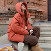 橘色棉服短款韩系加厚女冬连帽，宽松冬季小个子面包服外套