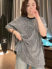 高级感灰色亮丝短袖t恤女夏2024韩版中长款闪闪宽松遮肉上衣
