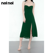 nolnol法式吊带连衣裙气质高级感抹胸，收腰a字，修身设计感绿色裙子