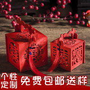 中式婚礼糖盒木质，中国风木制镂空创意，手提喜糖盒子结婚回礼糖果盒