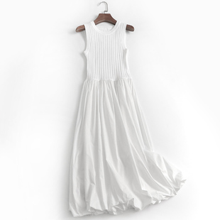 K011法式花苞小白裙中长款春夏2023背心吊带裙白色连衣裙女裙