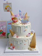 韩系可爱风冰淇淋蛋筒蛋糕装饰摆件小熊插排笑脸帽子生日蛋糕烘焙