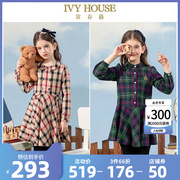 ivyhouse常春藤儿童装女童，秋季款格子长袖，衬衫连衣裙英伦学院风