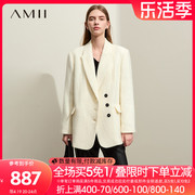 amii2023冬高级通勤西装领绵羊毛马海毛毛呢外套女一手长上衣