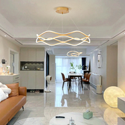 客厅吊灯简约现代2024年全光谱，意式轻奢个性，创意环形波浪主灯