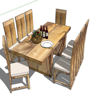 SU1905 sketchup模型库 SU模型 欧式实木家具之木制餐桌椅SU模型