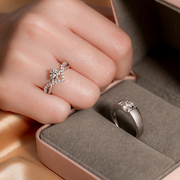 莫桑石钻戒(石钻戒)纯银一对男女款白铂金结婚情侣对戒仿真钻石假求婚戒指
