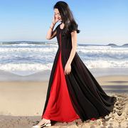 波西米亚风情海南三亚度假沙滩裙两层拼接雪纺连衣裙大摆超仙女裙