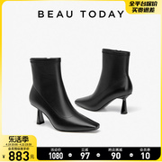 BeauToday美式靴子女2024时装靴女BT高跟短靴女春秋单靴女款
