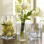 方口玻璃花瓶长方形扁缸容器，透明水培植物绿萝富贵竹，插花器乌龟缸