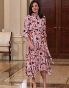 西班牙王后凯特王妃同款印花连衣裙2022女秋装修身显瘦大摆中长裙
