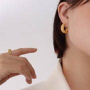 饰品镀18k金色首时尚，夸张c形圆点欧美ins风潮人钛钢波西米亚耳环