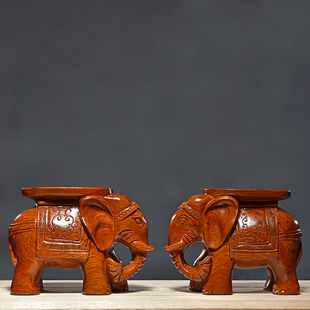 黄花梨木雕泰国大象摆件 换鞋凳实木象凳乔迁新居 红木象墩凳