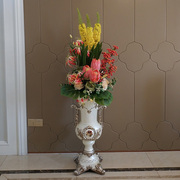 欧式经典落地花瓶仿真花套装，客厅装饰摆件，假花插花花艺家居饰品