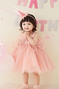 粉色吊带裙儿童摄影公主裙影楼，周岁生日宴拍照纱裙可爱甜美萝莉风