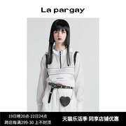 Lapargay纳帕佳2024夏季女装黑白色上衣长袖连帽印花套头卫衣