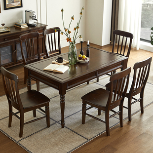 卡娜斯美式全实木餐桌乡村复古家用餐厅桌子椅组合套装原木家具