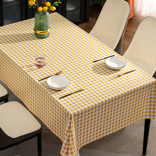 桌布免洗防水防油防烫客厅PVC长方形餐桌布茶几简约格子台布桌垫