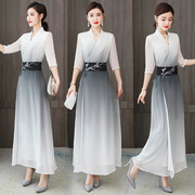 2024夏季中国风改良汉服，长裙女中式茶服修身长款文艺复古连衣裙