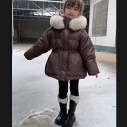 女童羽绒棉服冬装2023加厚儿童中长款大毛领网红保暖外套潮