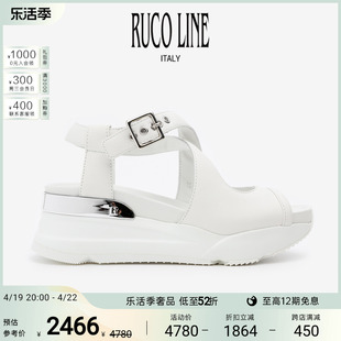 Ruco Line如卡莱意大利凉鞋女士简约百搭白色休闲鞋鱼嘴坡跟女鞋