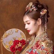 复古中式团扇捧花婚礼新娘龙凤，褂秀禾旗袍，喜结婚传统古装金色饰品