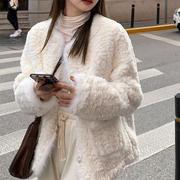 韩国羊羔毛仿兔毛外套女2023年冬季宽松白色显瘦保暖毛绒上衣