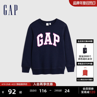 gap女童秋冬季logo洋气，抓绒运动卫衣儿童装休闲圆领上衣793900