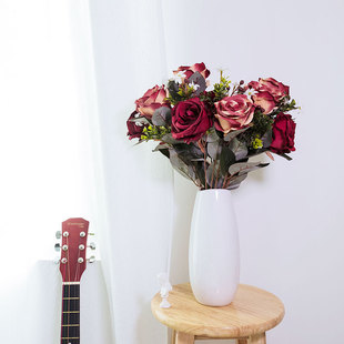 北欧仿真花束假花玫瑰室内客厅婚庆装饰摆件餐桌手捧绢花艺塑料花