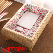 草藤编窗桌日式约实木炕桌创意榻榻米矮桌子可储物窗小