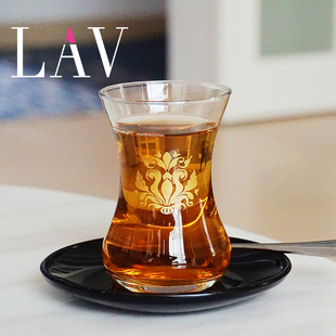 土耳其特色经典金花郁金香，红茶杯创意玻璃杯茶具，热饮杯配碟子家用