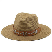 草帽沙滩帽铆钉装饰男女海边户外防晒遮阳帽太阳帽礼帽爵士帽